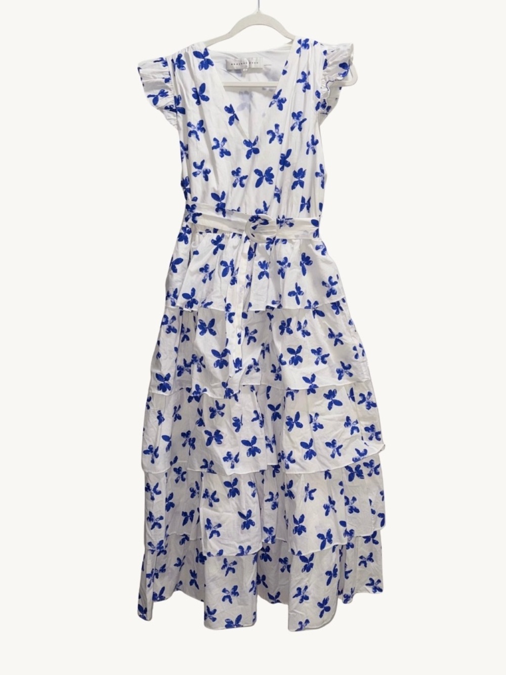 Endless Rose White Maxi Dress with Blue Floral Print